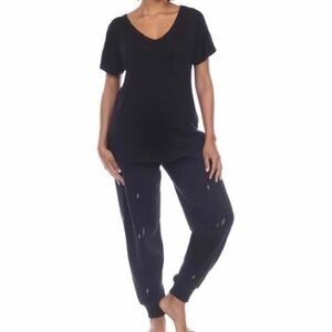 Honeydew Ladies Embroidered Lounge Set - Black w/ Gray Lightening Bolts- Size 2X